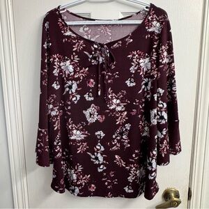 Ricki's Burgundy Floral Women's 3'/4 Sleeve Blouse - XL